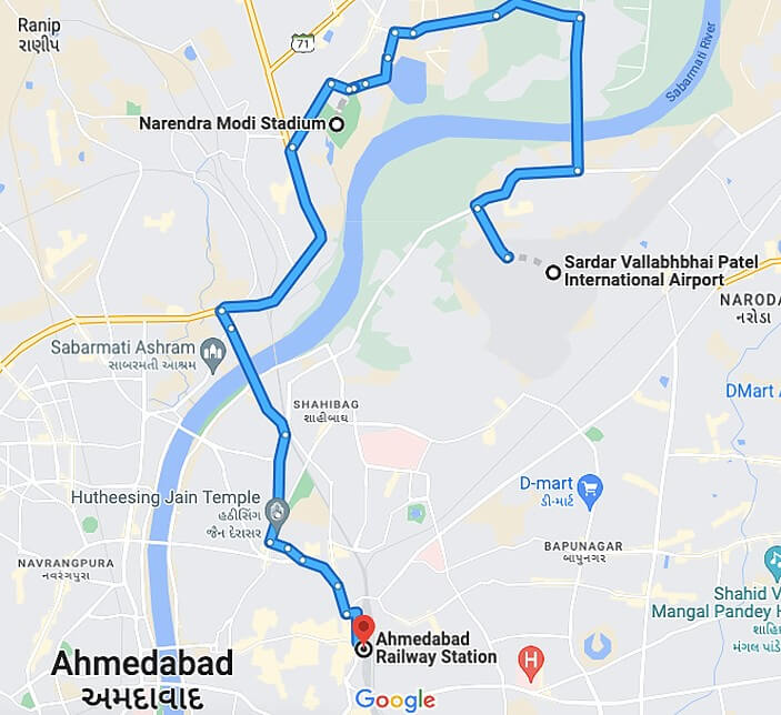 Estadio Narendra Modi en Ahmedabad Mapa de ruta